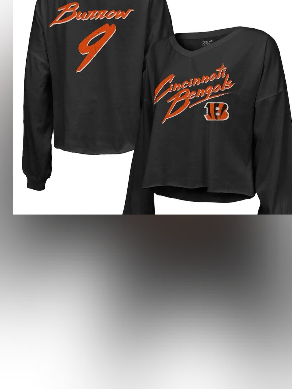 Black V-Neck Cropped Cincinnati Bengals Joe Burrow Sweatshirt